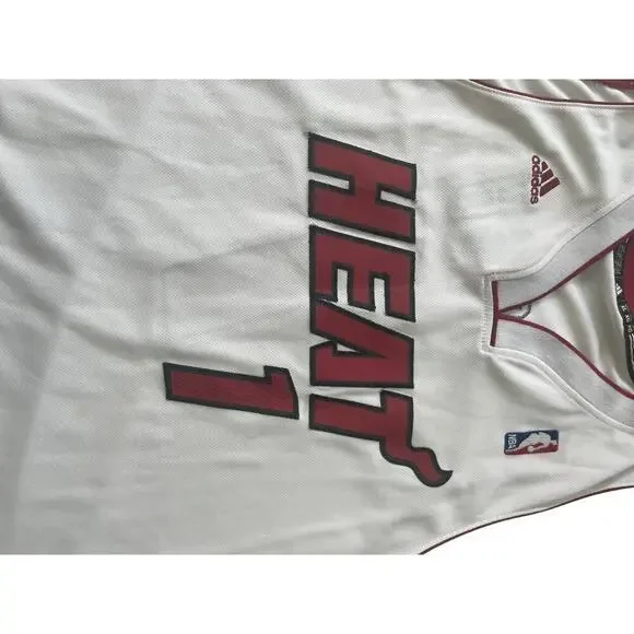 ADIDAS NBA MIAMI HEAT BOSH #1 JERSEY STITCHED WHITE RED SZ XL 2011 BASKETBALL
